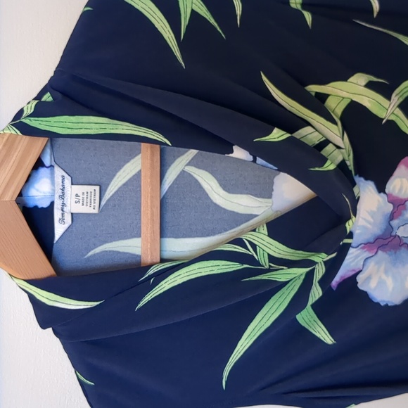 Womens S Tommy Bahama Tropical Dark Floral Cowl Neck Sleeveless Dress Small Palm - Picture 5 of 16